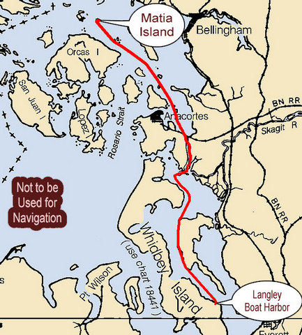 Langley Boat Harbor to Matia Island, 52.8 nm, 7:33